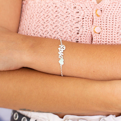 Bracelet personnalisable prénom et cœur en argent massif