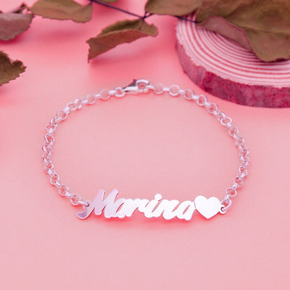 Bracelet personnalisable prénom et cœur en argent massif