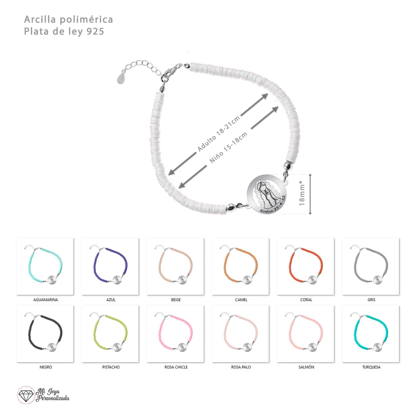 Bracelet personnalisable Vierge en argent 925 et argile polymère