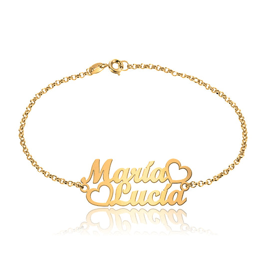 Bracelet personnalisé 2 prénoms, argent plaqué or