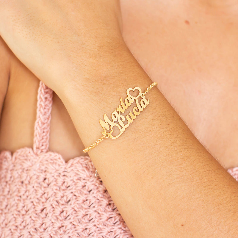 Bracelet personnalisé 2 prénoms, argent plaqué or