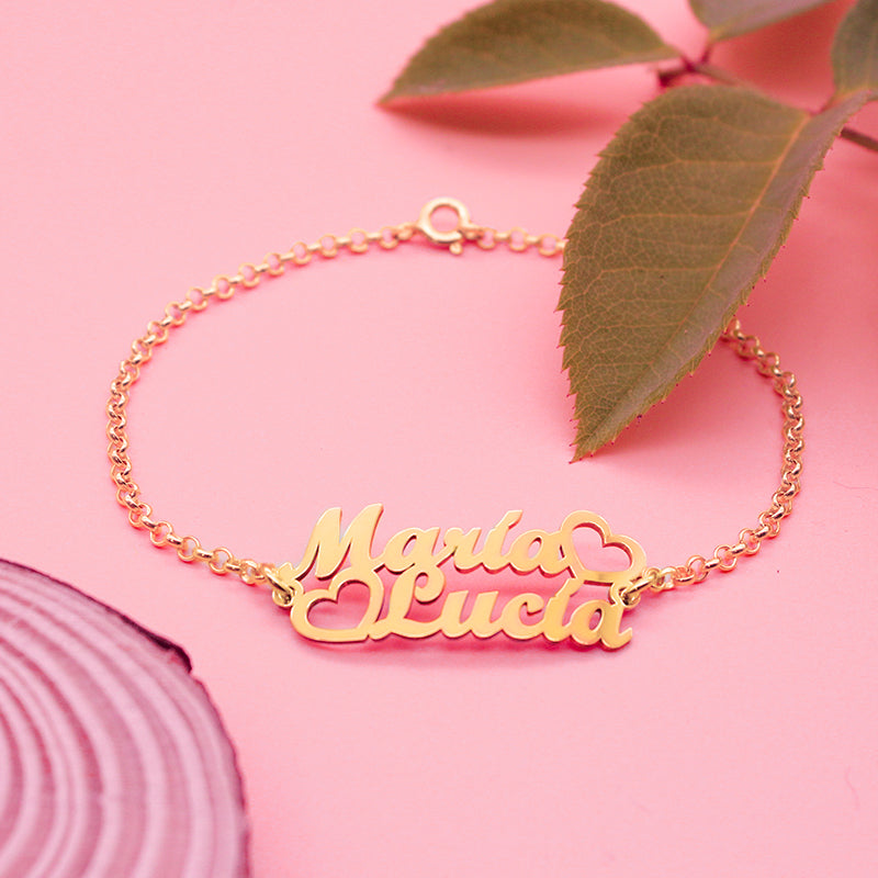 Bracelet personnalisé 2 prénoms, argent plaqué or
