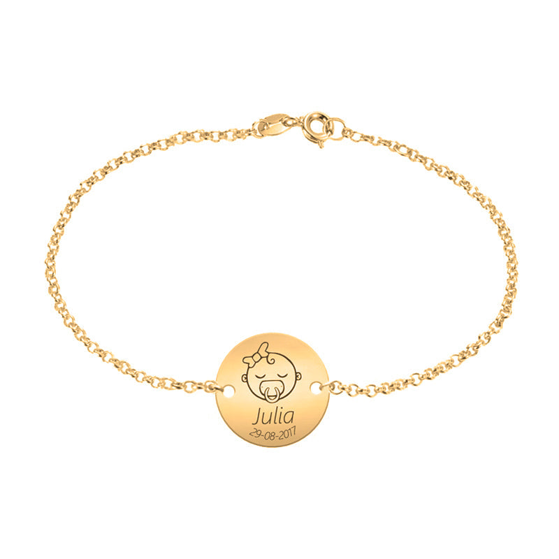 Bracelet personnalisé Argent 925 plaqué or Naissance Fille