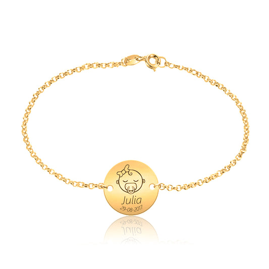 Bracelet personnalisé Argent 925 plaqué or Naissance Fille