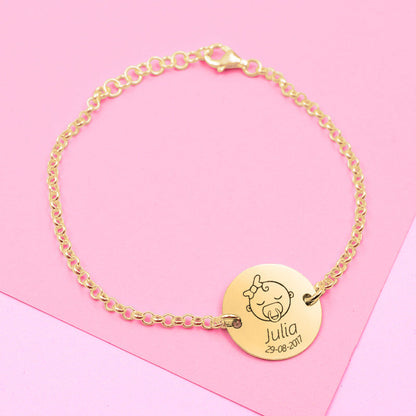 Bracelet personnalisé Argent 925 plaqué or Naissance Fille