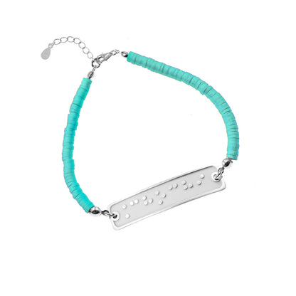 Bracelet personnalisé en Braille : prénom, argent et perles