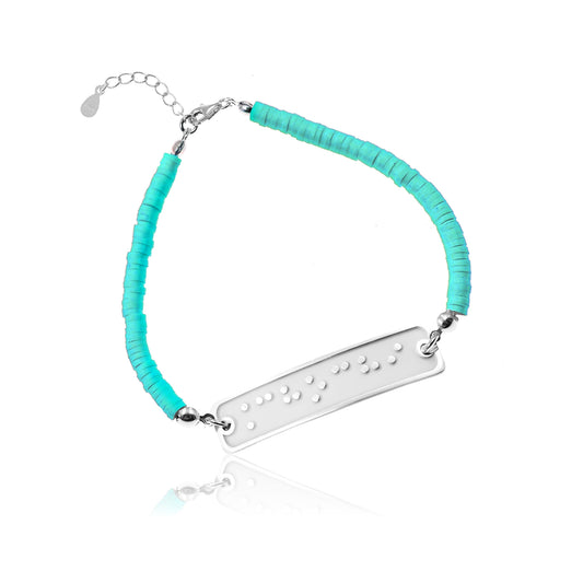 Bracelet personnalisé en Braille : prénom, argent et perles