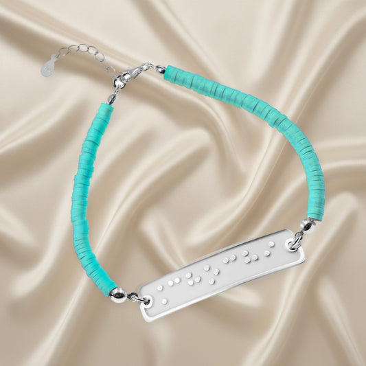 Bracelet personnalisé en Braille : prénom, argent et perles