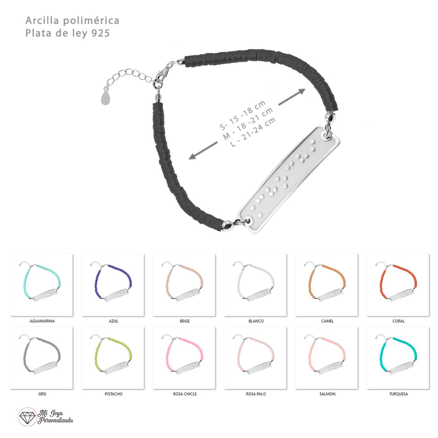 Bracelet personnalisé en Braille : prénom, argent et perles