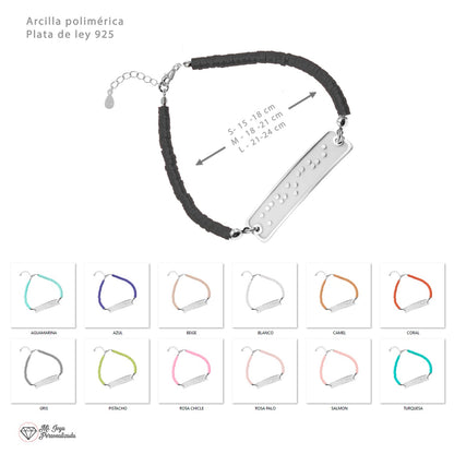 Bracelet personnalisé en Braille : prénom, argent et perles