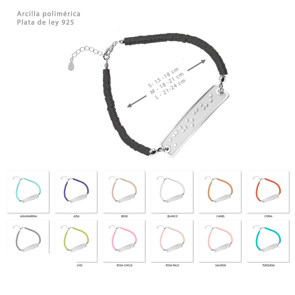 Bracelet Prénom en Braille, argent 925 et perles