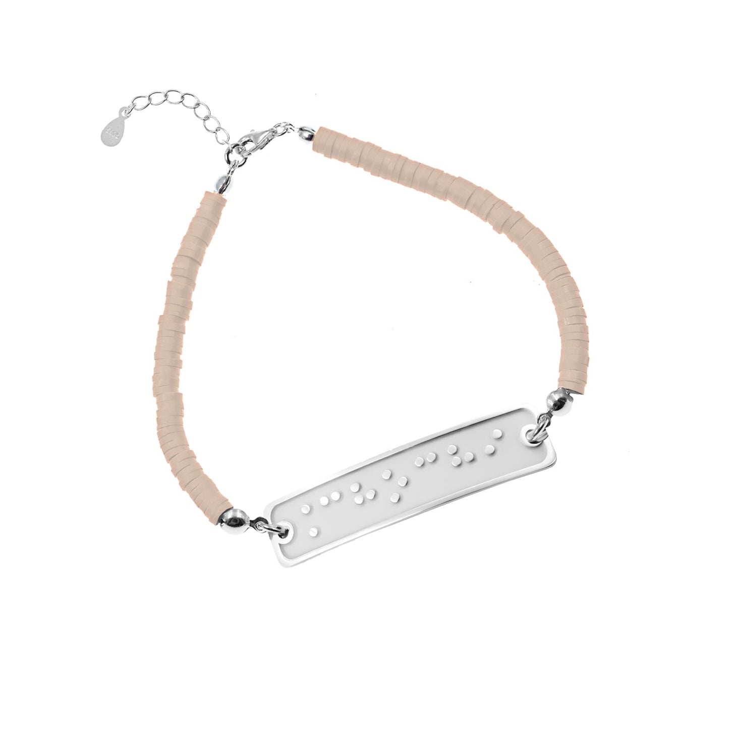 Bracelet personnalisé en Braille : prénom, argent et perles