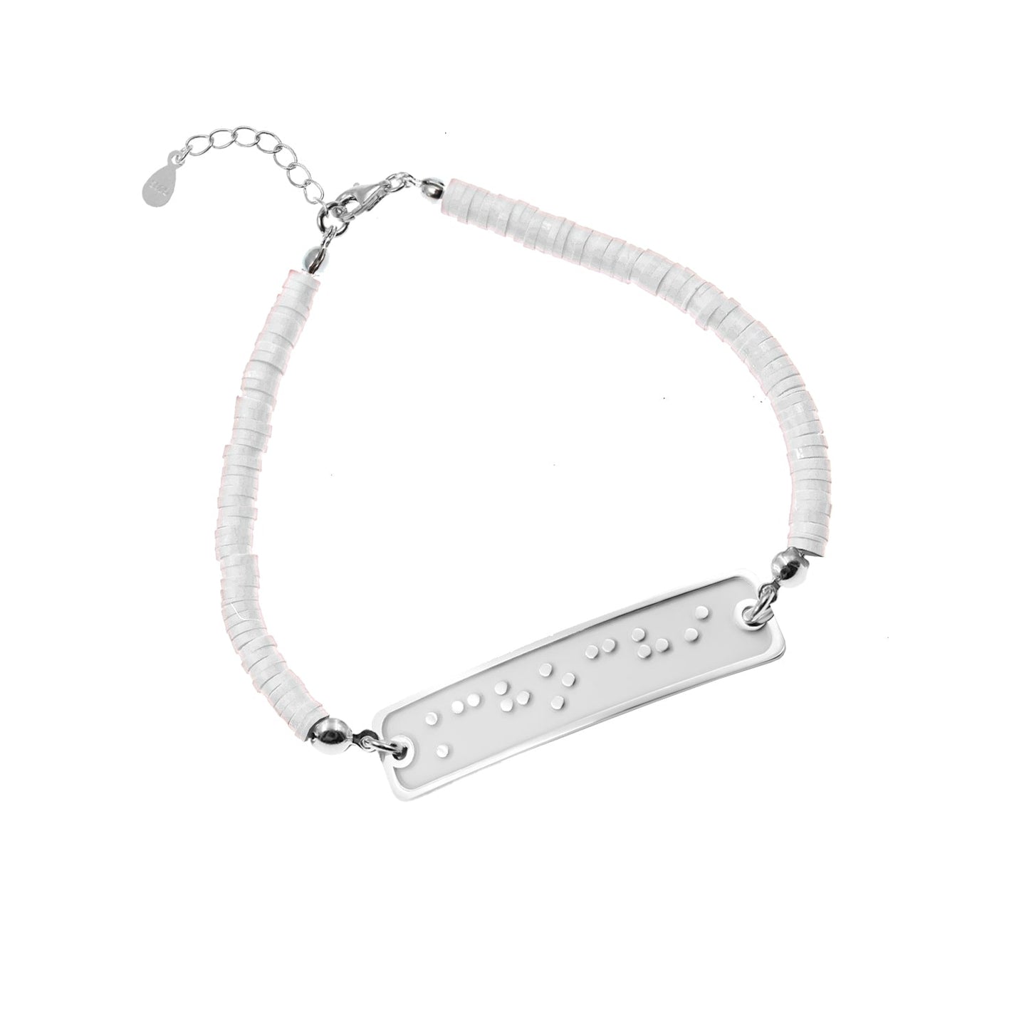Bracelet personnalisé en Braille : prénom, argent et perles