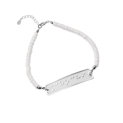 Bracelet personnalisé en Braille : prénom, argent et perles