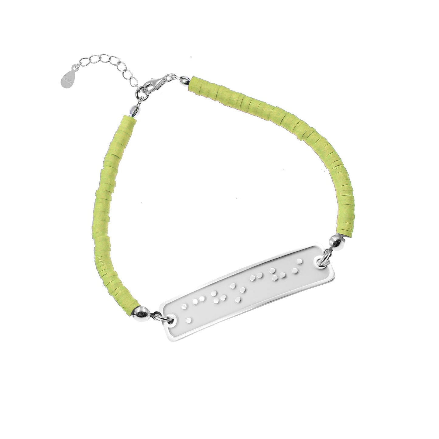 Bracelet personnalisé en Braille : prénom, argent et perles
