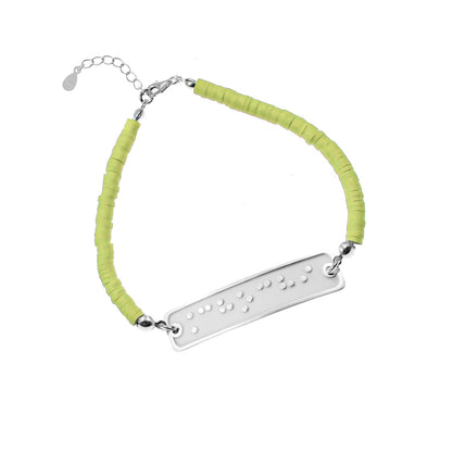 Bracelet personnalisé en Braille : prénom, argent et perles