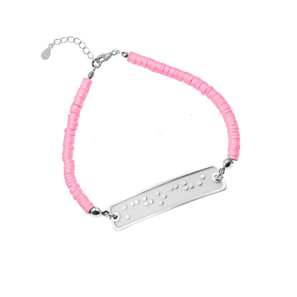 Bracelet personnalisé en Braille : prénom, argent et perles