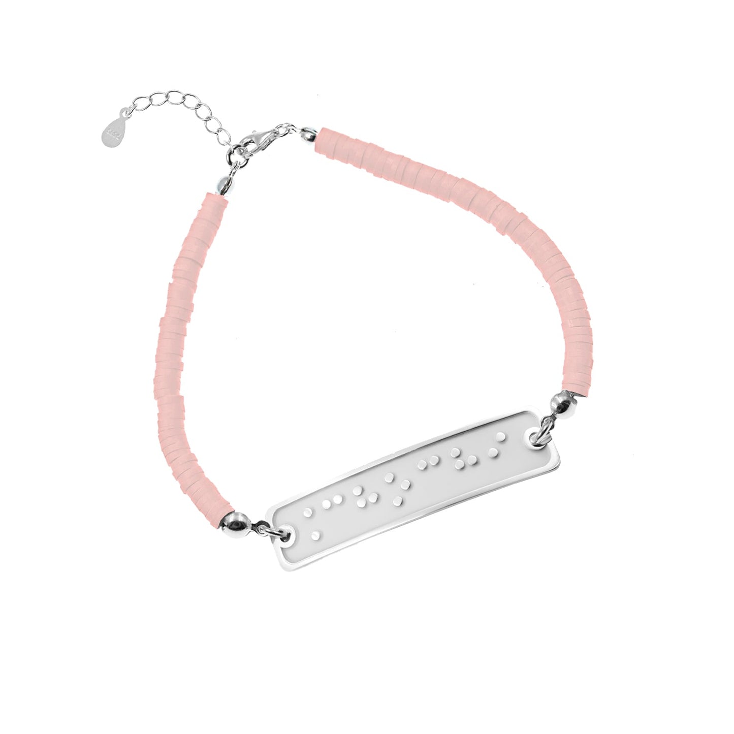 Bracelet personnalisé en Braille : prénom, argent et perles