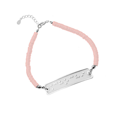 Bracelet personnalisé en Braille : prénom, argent et perles