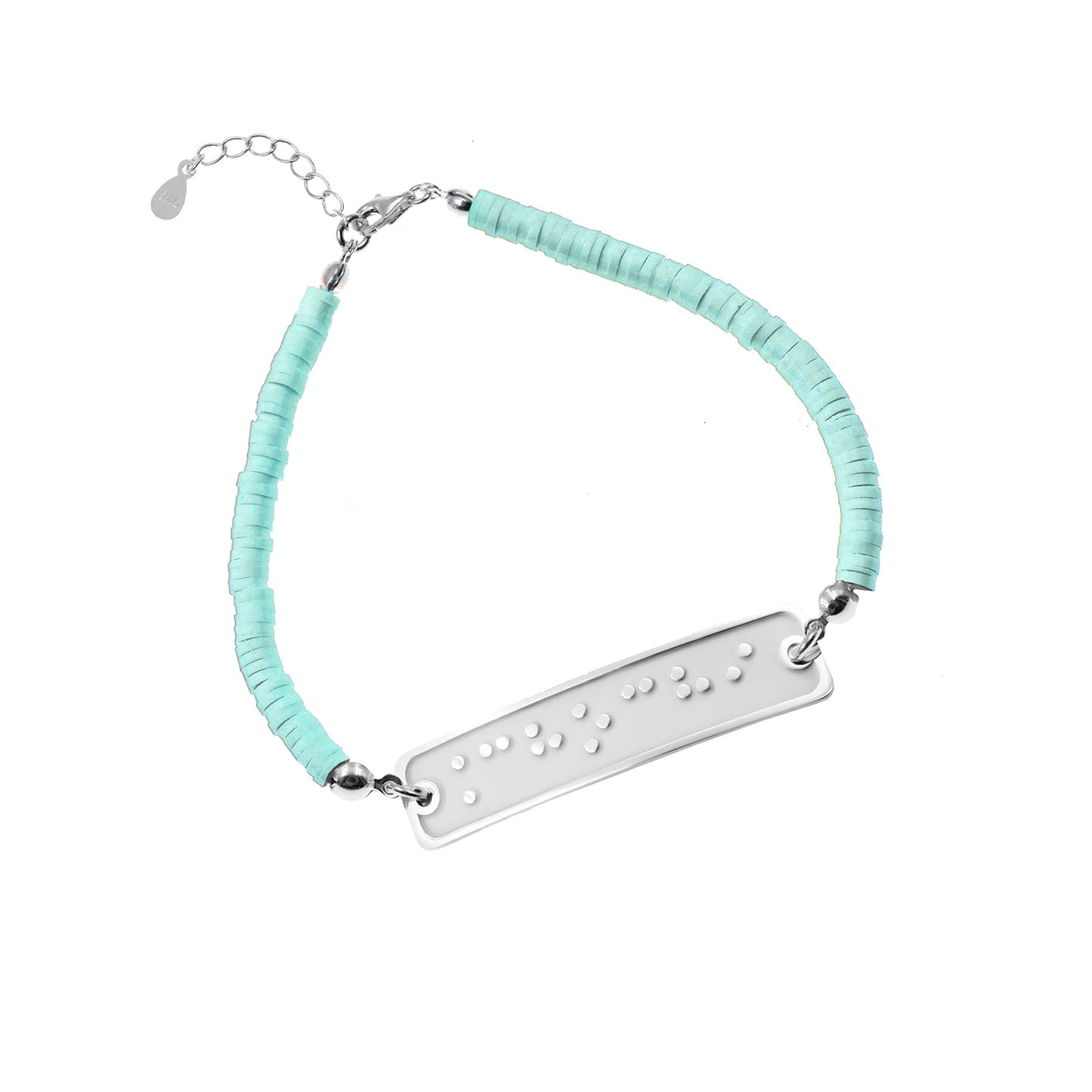 Bracelet personnalisé en Braille : prénom, argent et perles