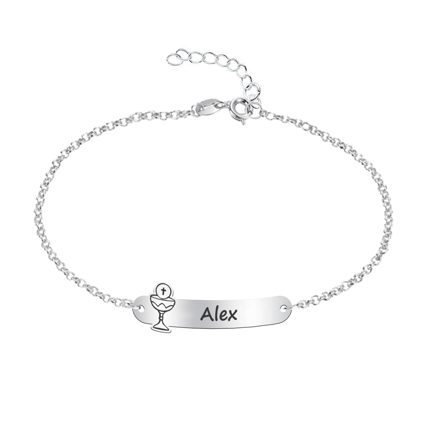 Bracelet Première Communion Argent Massif Gravure Prénom & Motif