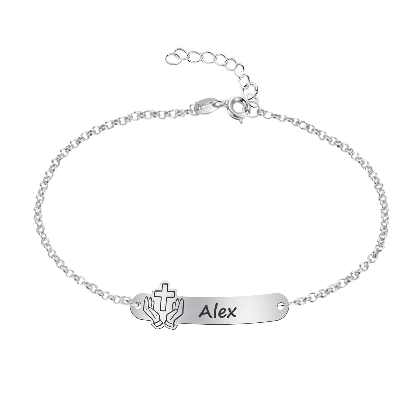Bracelet Première Communion Argent Massif Gravure Prénom & Motif