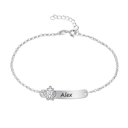 Bracelet Première Communion Argent Massif Gravure Prénom & Motif