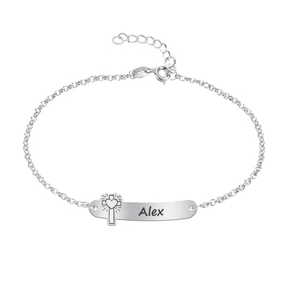 Bracelet Première Communion Argent Massif Gravure Prénom & Motif