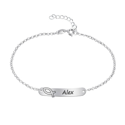 Bracelet Première Communion Argent Massif Gravure Prénom & Motif