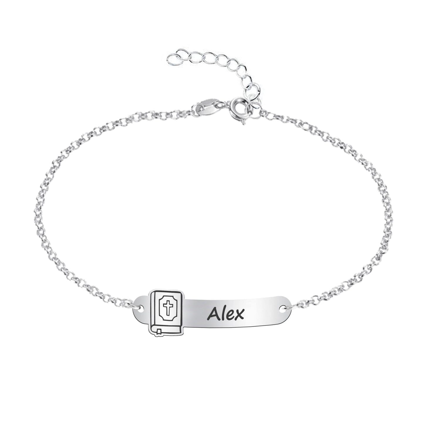 Bracelet Première Communion Argent Massif Gravure Prénom & Motif