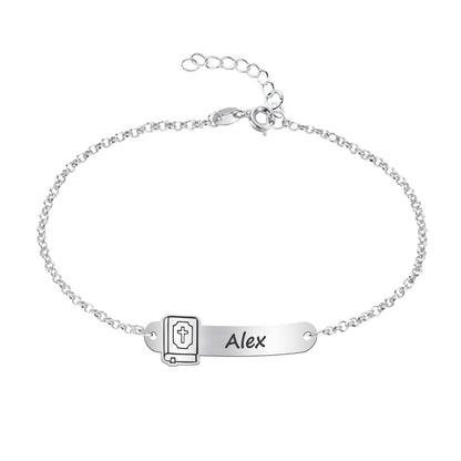 Bracelet Première Communion Argent Massif Gravure Prénom & Motif