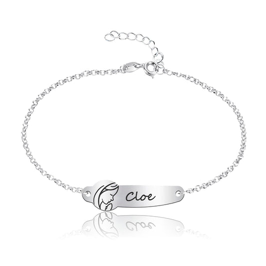 Bracelet Première Communion, Vierge Marie gravée, argent 925