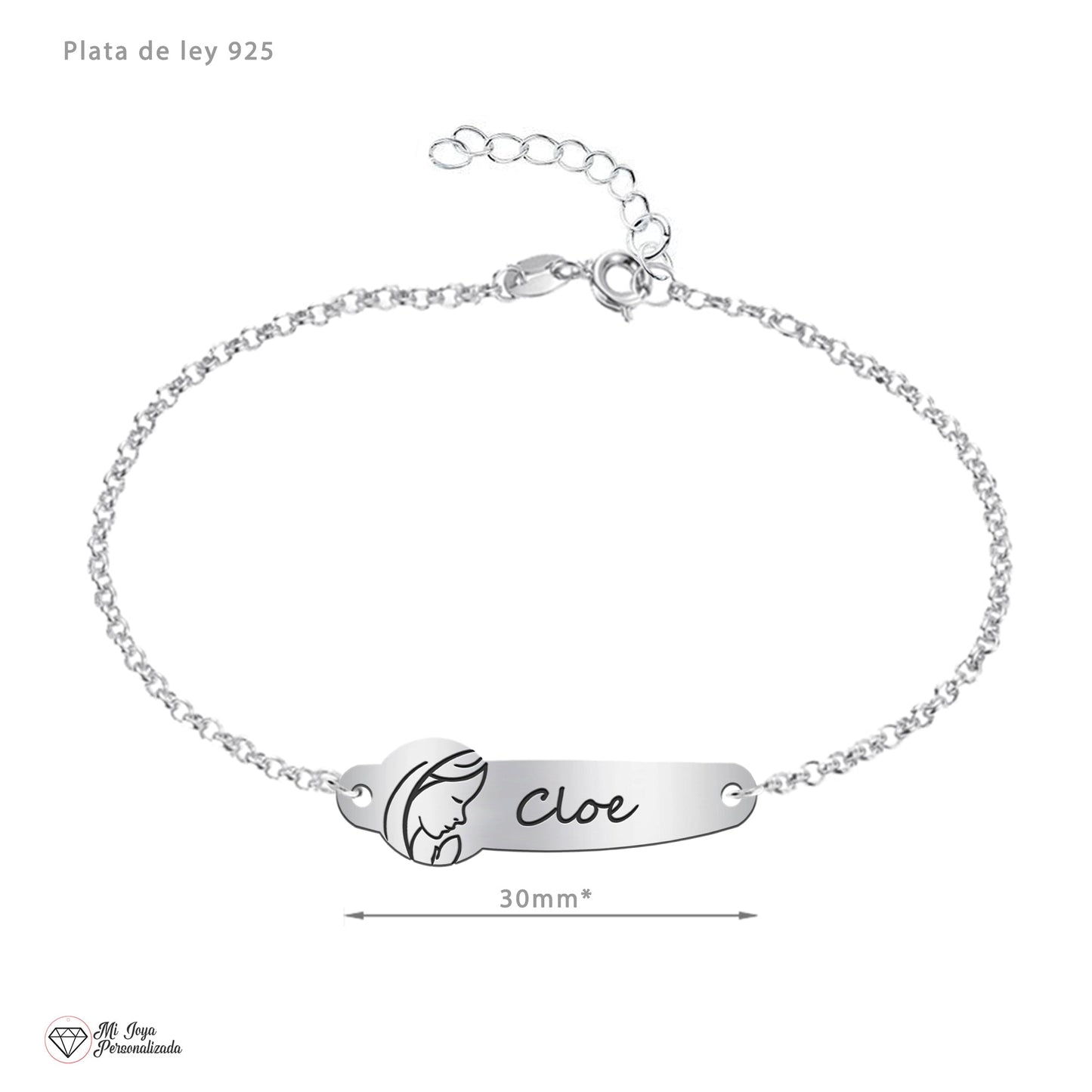 Bracelet Première Communion personnalisé Argent 925 - Vierge Marie