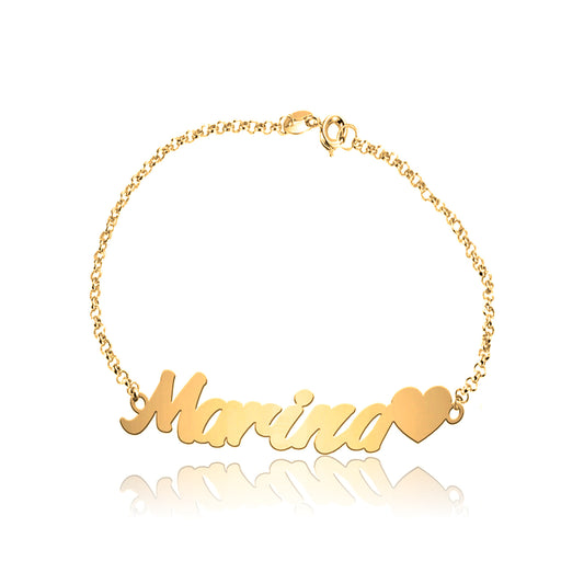 Bracelet Prénom Personnalisé Argent 925 et Cœur Plaqué Or