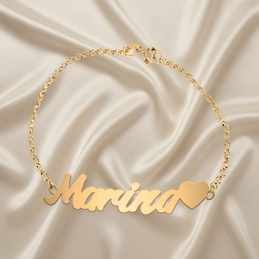Bracelet Prénom Personnalisé Argent 925 et Cœur Plaqué Or