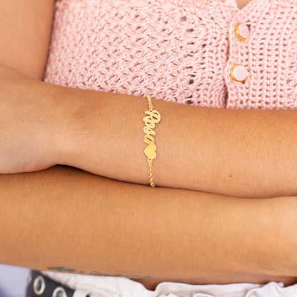 Bracelet Prénom Personnalisé Argent 925 et Cœur Plaqué Or