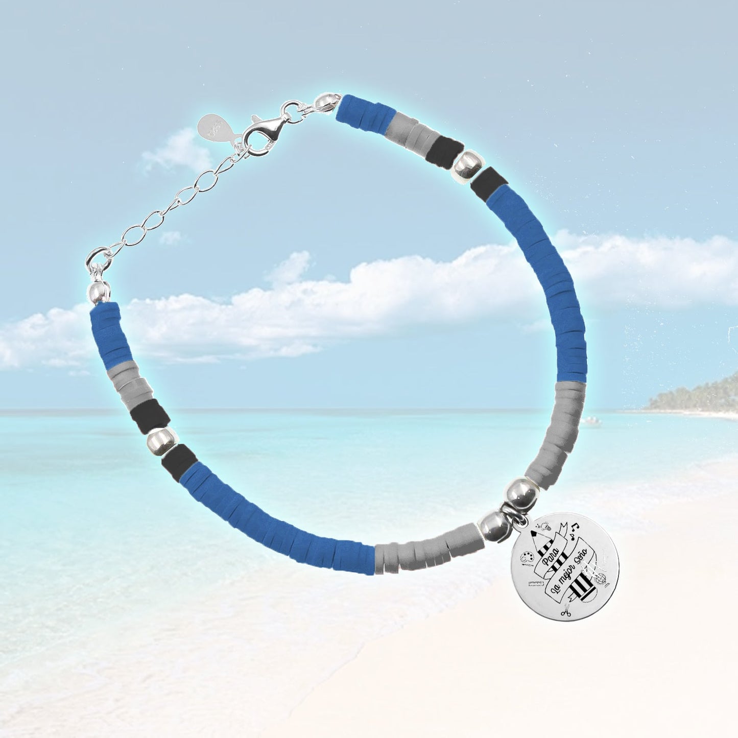 Bracelet San Sebastián perles et médaille personnalisable