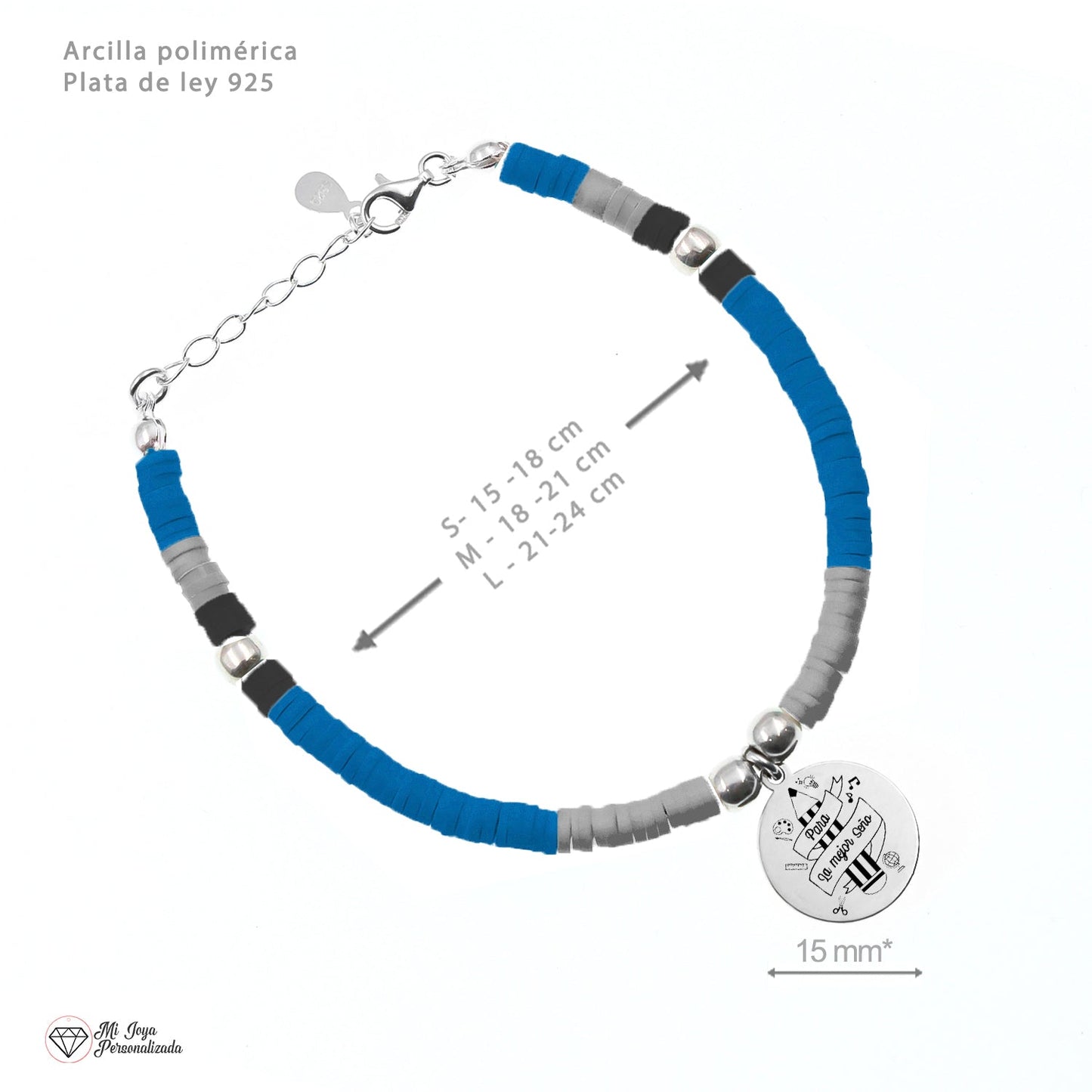 Bracelet San Sebastián perles et médaille personnalisable