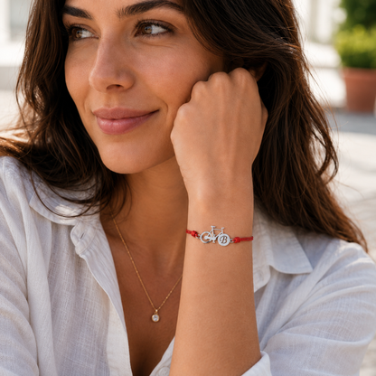 Bracelet vélo en argent 925 et cuir personnalisable