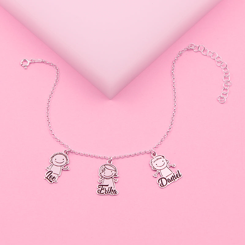 Chaîne de cheville Argent Massif Silhouettes Enfants