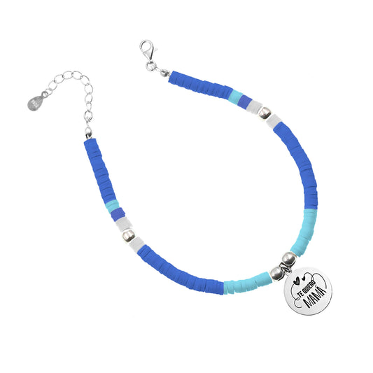 Chaîne de cheville personnalisable en argent et perles bleues