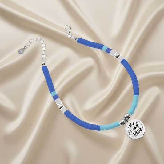 Chaîne de cheville personnalisable en argent et perles bleues