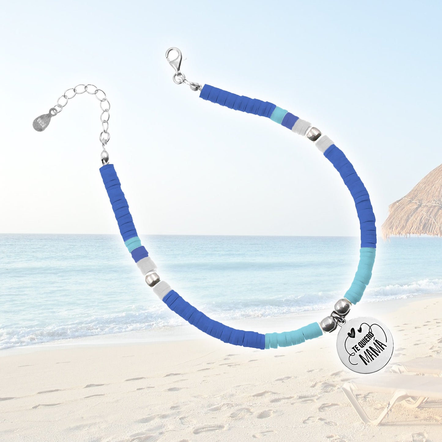 Chaîne de cheville personnalisable en argent et perles bleues