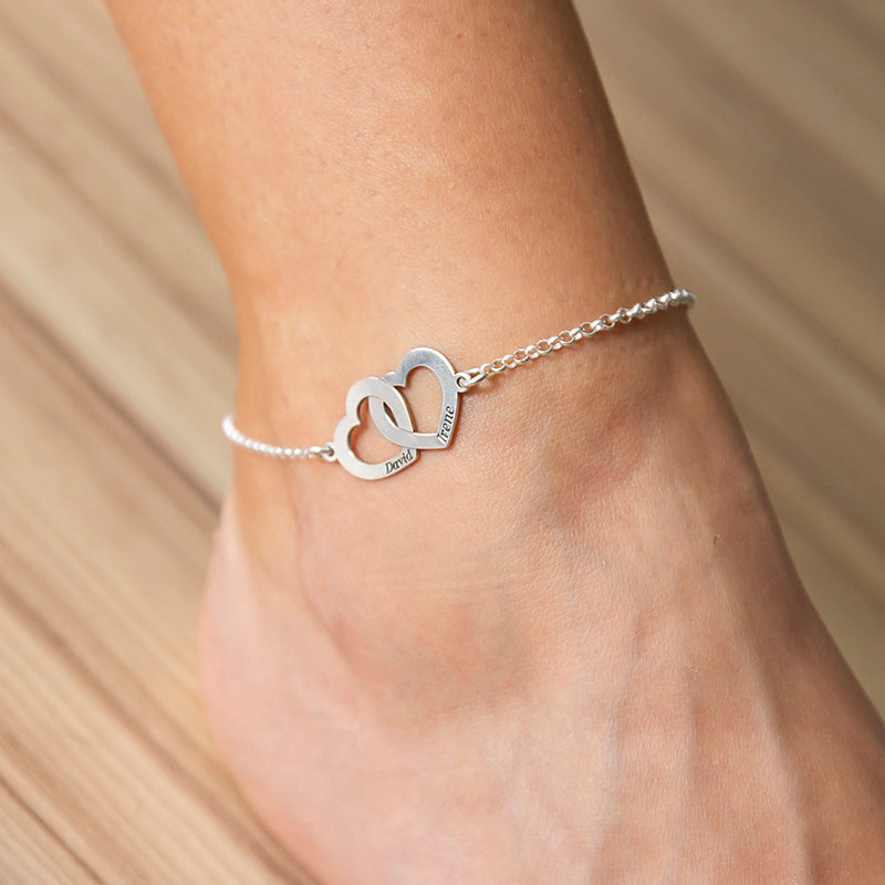 Cheville en Argent 925 Cœurs Entrelacés Personnalisable