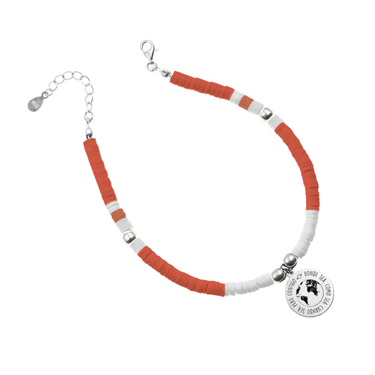Cheville personnalisable argent, perles blanches et corail