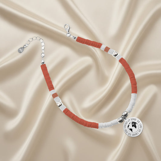 Cheville personnalisable argent, perles blanches et corail