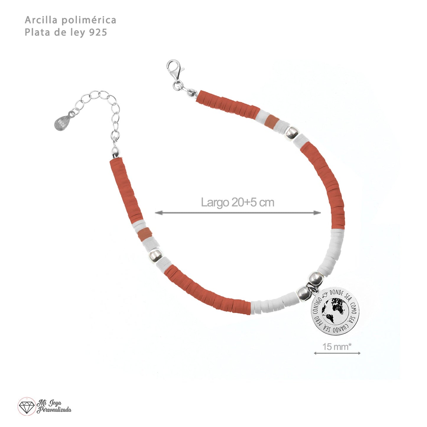 Cheville personnalisable argent, perles blanches et corail