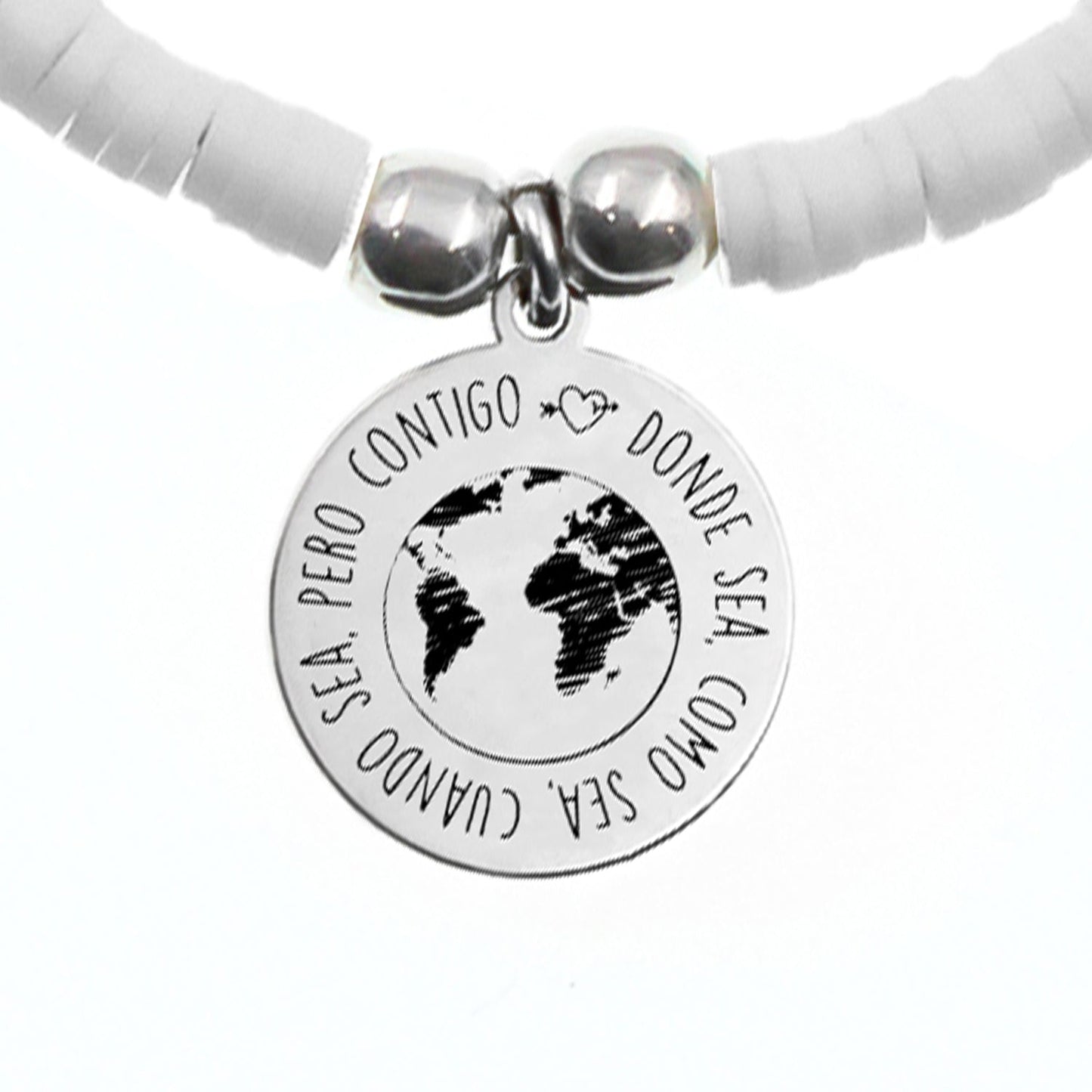 Cheville personnalisable argent, perles blanches et corail
