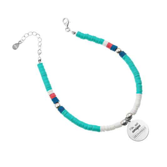 Cheville personnalisable perles colorées et médaille argent