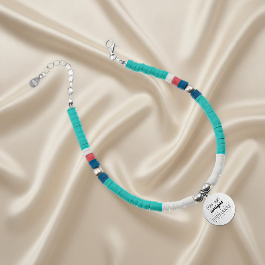 Cheville personnalisable perles colorées et médaille argent